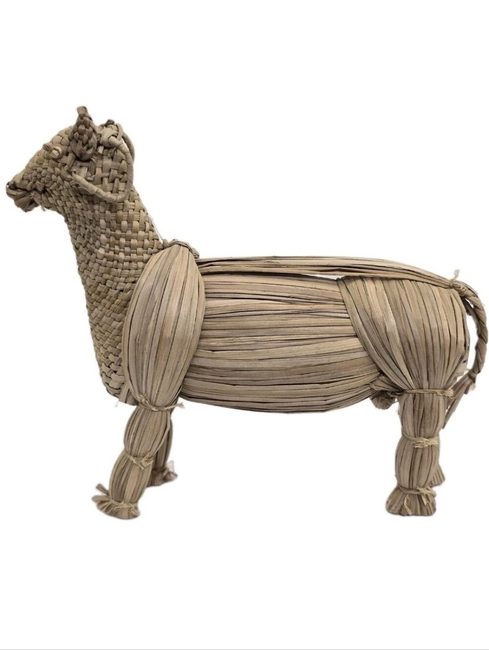 vintage Hand Woven Sedge Grass Straw Ox Folk Art Animal Figurine 6.5"‎ Art Decor